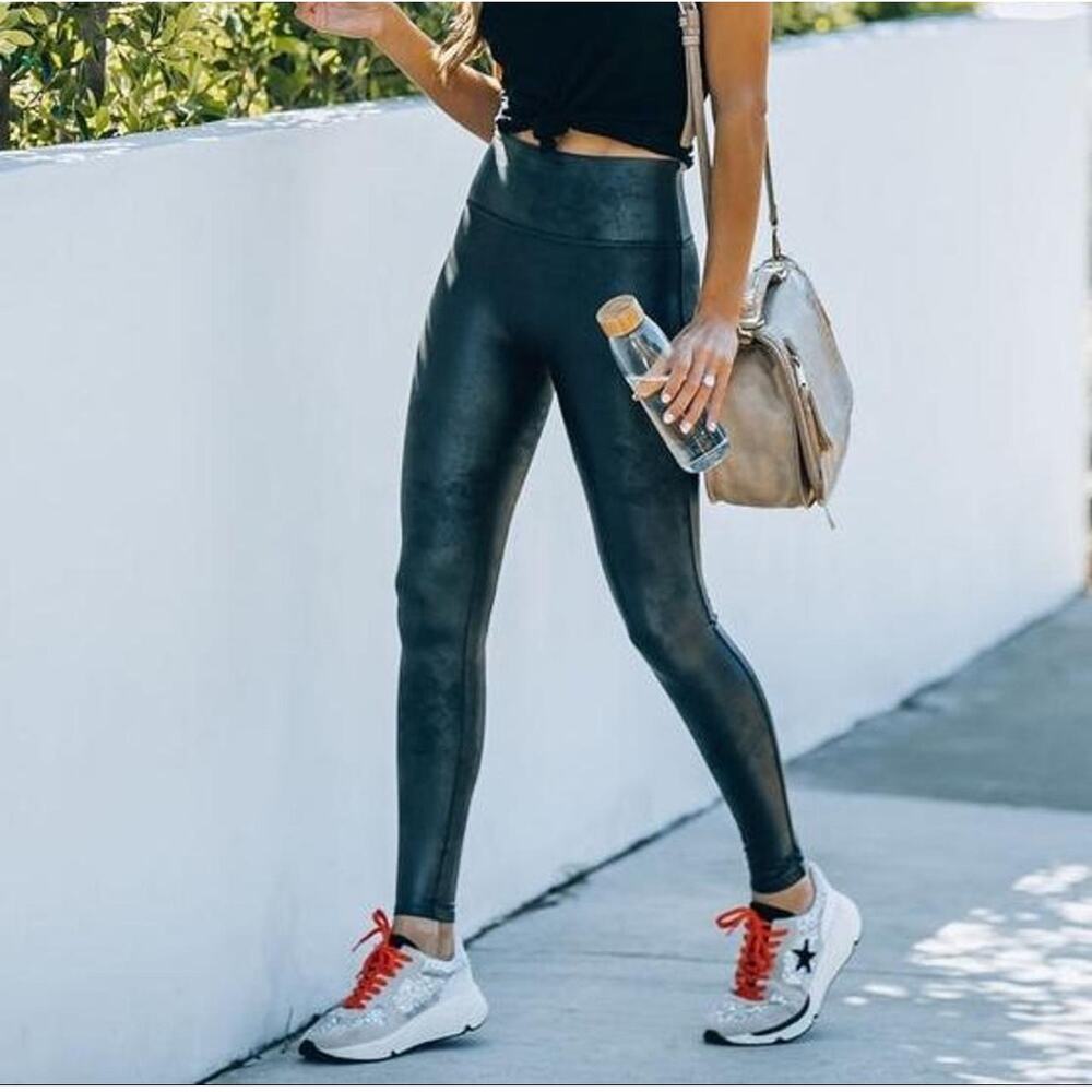 SPANX Black High-Waist Faux-Leather Leggings